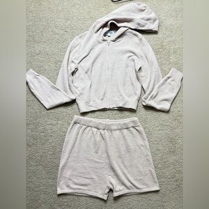 Fuzzy Beige Cropped Sweater & Short Set